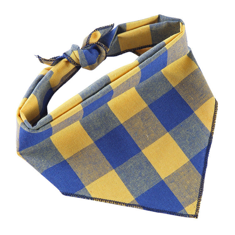 HKM-598739 Adjustable Cotton Dog Bandana - Soft Triangle Scarf for Small to Large Pets, Check Pattern, Perfect for All Seasons