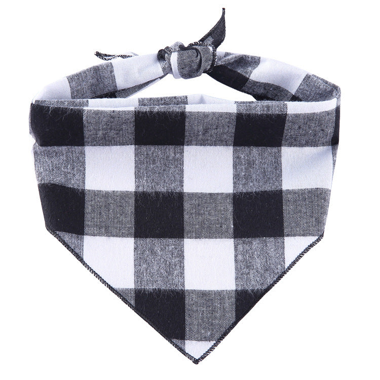 HKM-598739 Adjustable Cotton Dog Bandana - Soft Triangle Scarf for Small to Large Pets, Check Pattern, Perfect for All Seasons