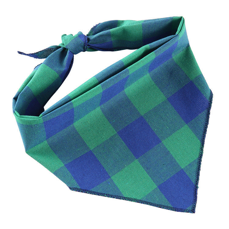 HKM-598739 Adjustable Cotton Dog Bandana - Soft Triangle Scarf for Small to Large Pets, Check Pattern, Perfect for All Seasons