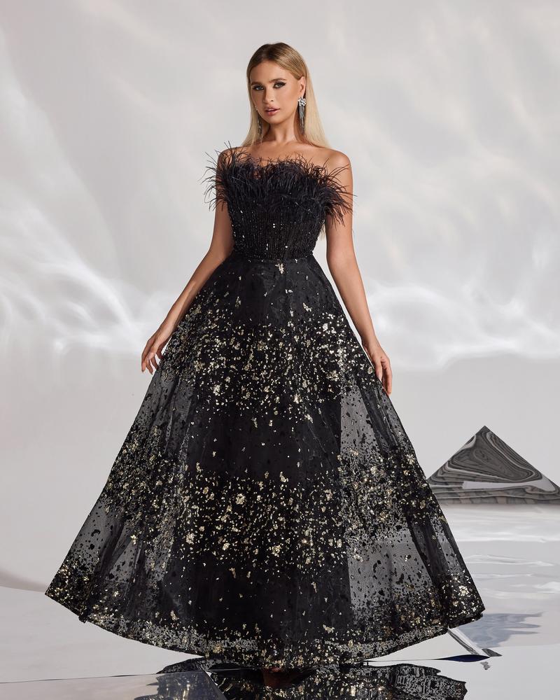 HKM-119059 Sophisticated Black Evening Dress for Women - EZ25041 Design