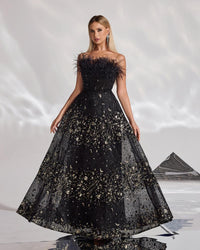 HKM-119059 Sophisticated Black Evening Dress for Women - EZ25041 Design