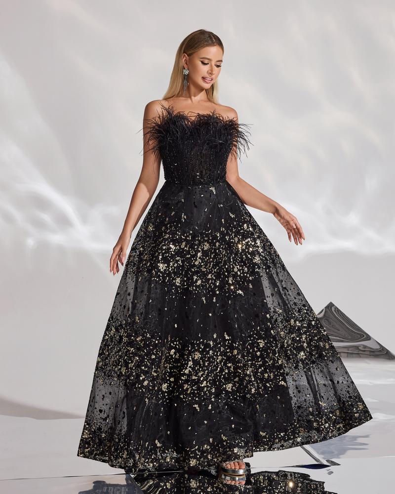 HKM-119059 Sophisticated Black Evening Dress for Women - EZ25041 Design