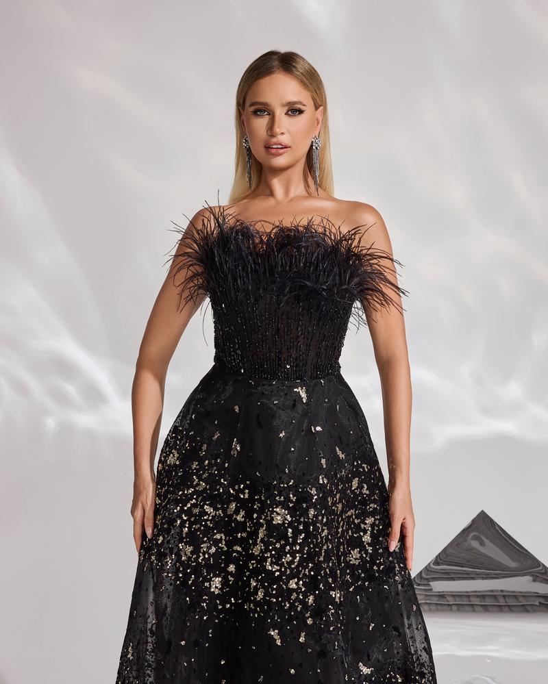 HKM-119059 Sophisticated Black Evening Dress for Women - EZ25041 Design