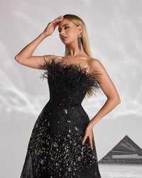 HKM-119059 Sophisticated Black Evening Dress for Women - EZ25041 Design