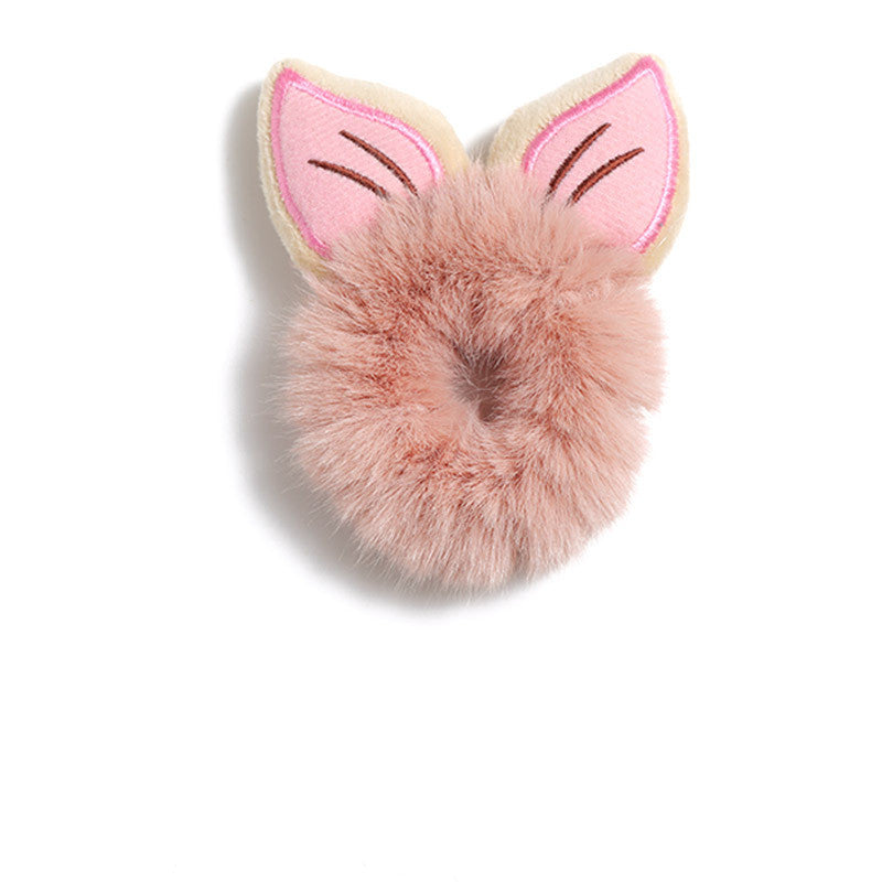 HKM-003987 Plush Tie-Up Antlers Hair Ring with Cartoon Rabbit Ears for Women and Girls