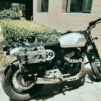 HKM-958995 Retro Waterproof Canvas and Cowhide Splicing Motorcycle Backpack