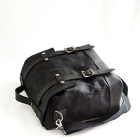 HKM-958995 Retro Waterproof Canvas and Cowhide Splicing Motorcycle Backpack
