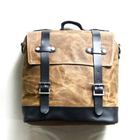 HKM-958995 Retro Waterproof Canvas and Cowhide Splicing Motorcycle Backpack