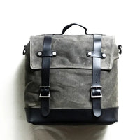HKM-958995 Retro Waterproof Canvas and Cowhide Splicing Motorcycle Backpack