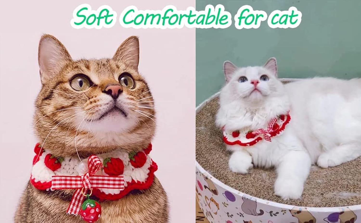 HKM-652563 Strawberry Print Cat Collar with Breakaway Buckle and Bow Tie for Kittens and Small Dogs