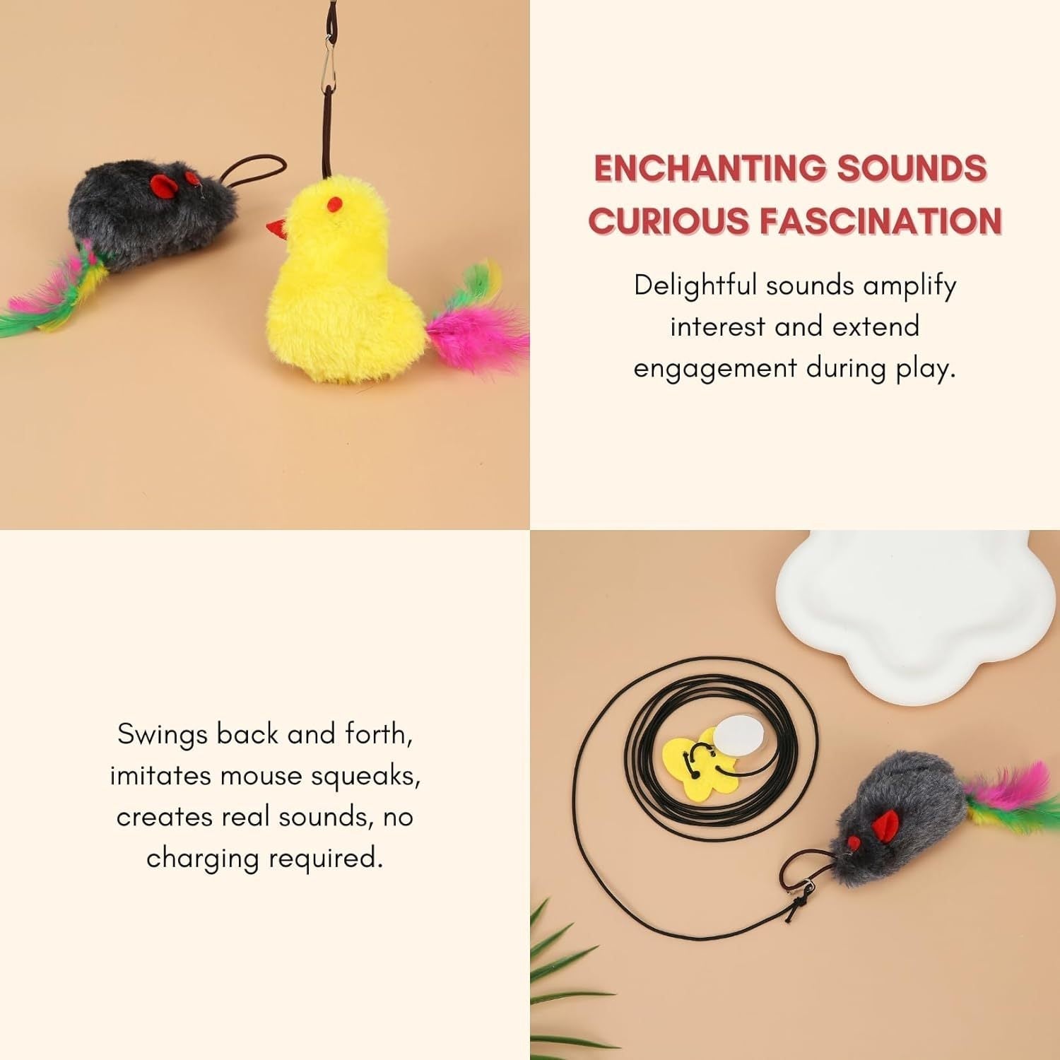 HKM-532499 Interactive Cat Toy with Sound Response and Treat Reward System, Automatic Swinging Teaser for Engaging Playtime