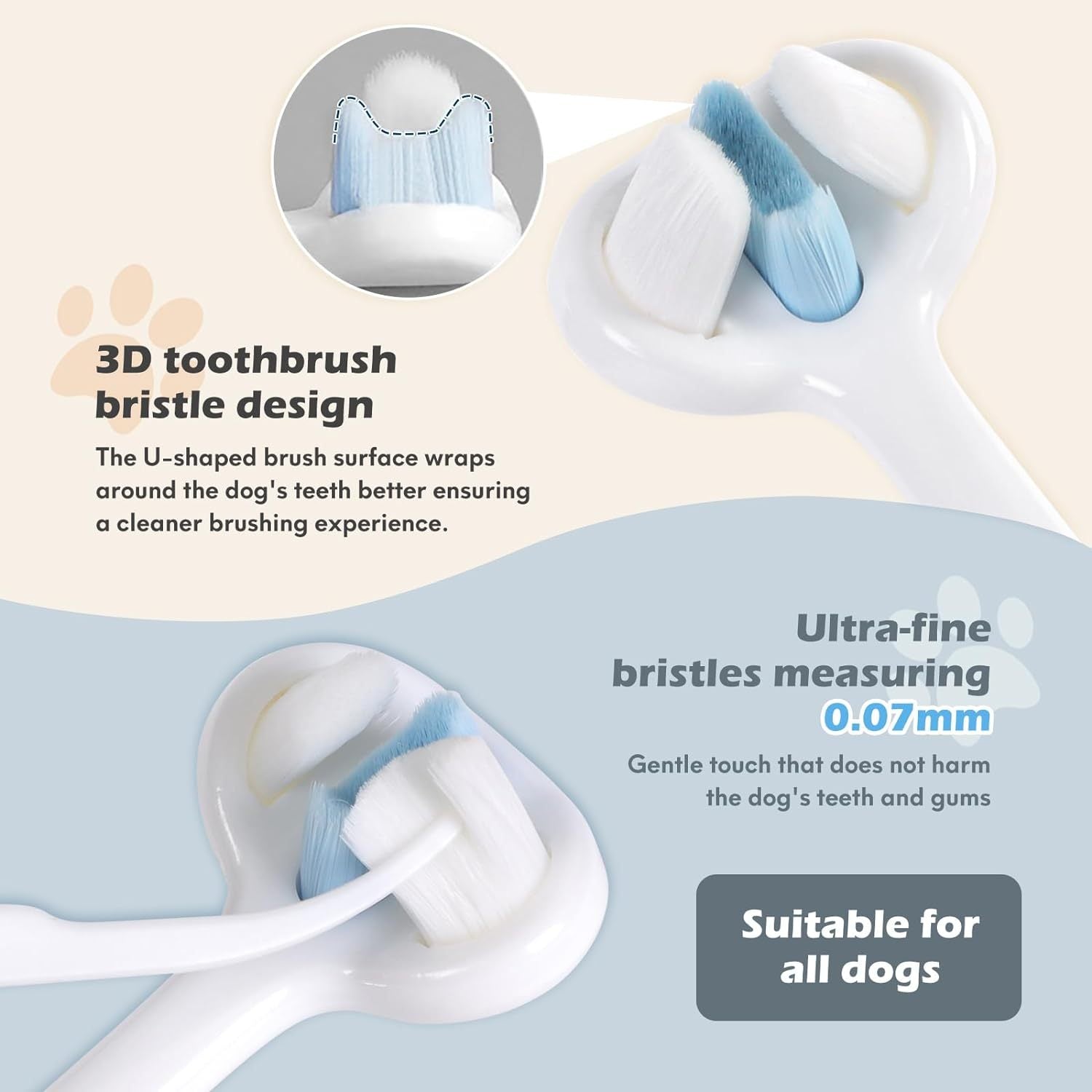 HKM-039379 Ultra Soft Nano Bristles 3-Sided Dog Toothbrush for Gentle Dental Care and Easy Cleaning