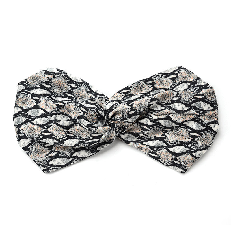 HKM-166675 Satin Leopard & Snake Print Cross Hair Band - 25.5CM Length, 14.5CM Width
