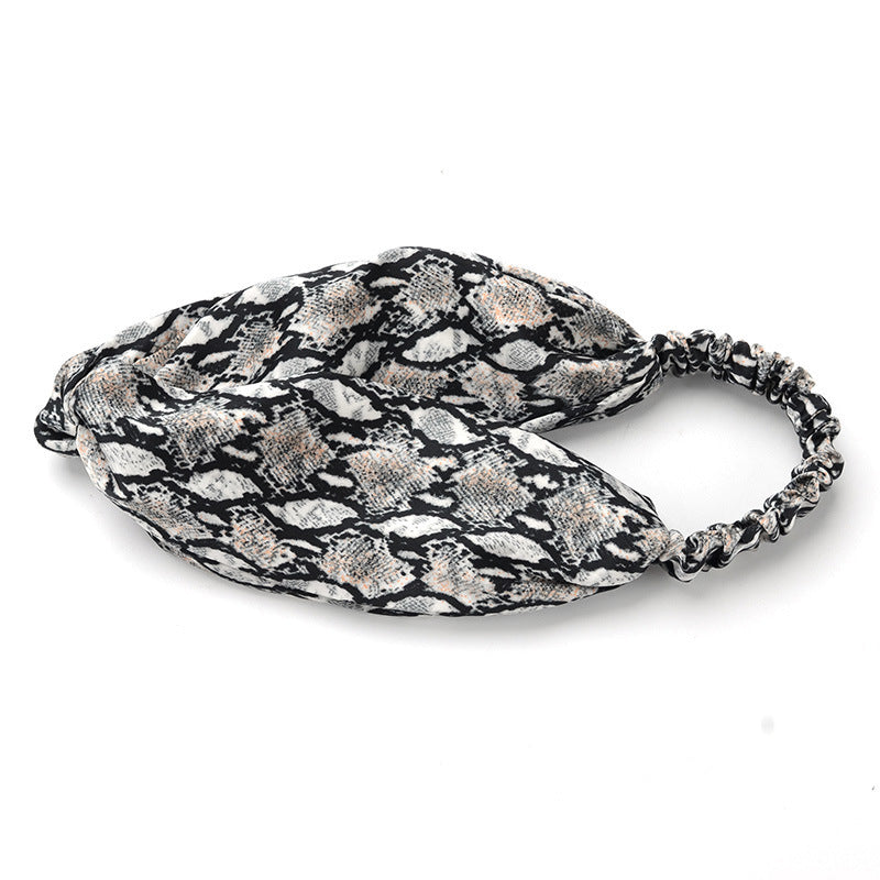 HKM-166675 Satin Leopard & Snake Print Cross Hair Band - 25.5CM Length, 14.5CM Width