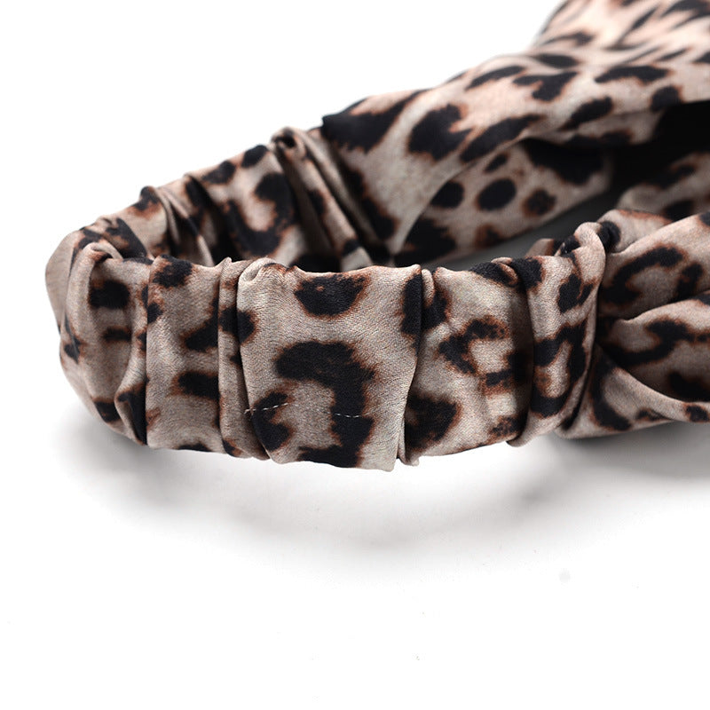HKM-166675 Satin Leopard & Snake Print Cross Hair Band - 25.5CM Length, 14.5CM Width