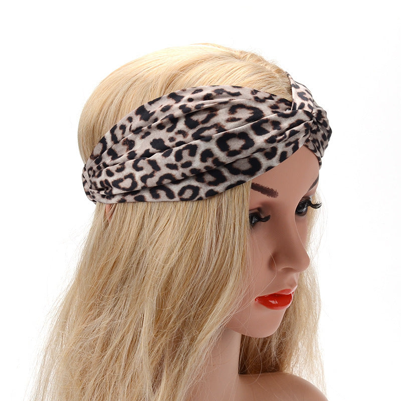 HKM-166675 Satin Leopard & Snake Print Cross Hair Band - 25.5CM Length, 14.5CM Width