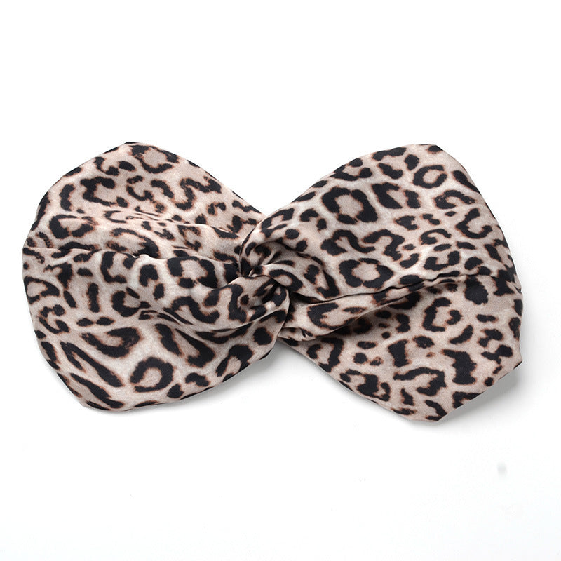 HKM-166675 Satin Leopard & Snake Print Cross Hair Band - 25.5CM Length, 14.5CM Width