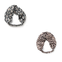 HKM-166675 Satin Leopard & Snake Print Cross Hair Band - 25.5CM Length, 14.5CM Width