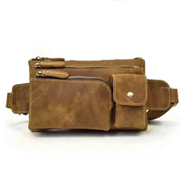 HKM-139795 Retro Crazy Horse Leather Chest Bag - Men's Lightweight Waterproof Messenger Bag in Ranger Tan