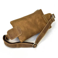 HKM-139795 Retro Crazy Horse Leather Chest Bag - Men's Lightweight Waterproof Messenger Bag in Ranger Tan