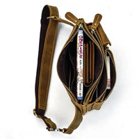 HKM-139795 Retro Crazy Horse Leather Chest Bag - Men's Lightweight Waterproof Messenger Bag in Ranger Tan