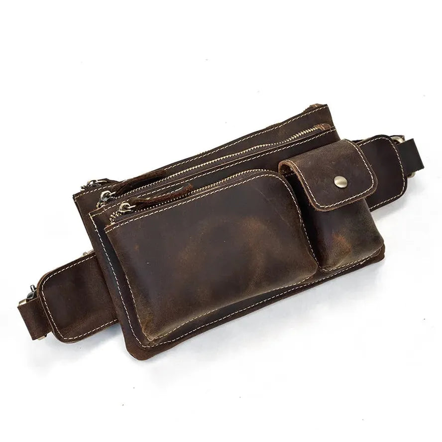 HKM-139795 Retro Crazy Horse Leather Chest Bag - Men's Lightweight Waterproof Messenger Bag in Ranger Tan