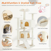 HKM-101715 Beige and Deep Blue Multi-Functional Cat Treehouse with Climbing Frame, 135 cm Height