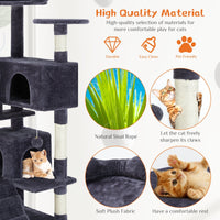 HKM-101715 Beige and Deep Blue Multi-Functional Cat Treehouse with Climbing Frame, 135 cm Height
