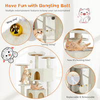 HKM-101715 Beige and Deep Blue Multi-Functional Cat Treehouse with Climbing Frame, 135 cm Height