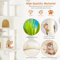 HKM-101715 Beige and Deep Blue Multi-Functional Cat Treehouse with Climbing Frame, 135 cm Height