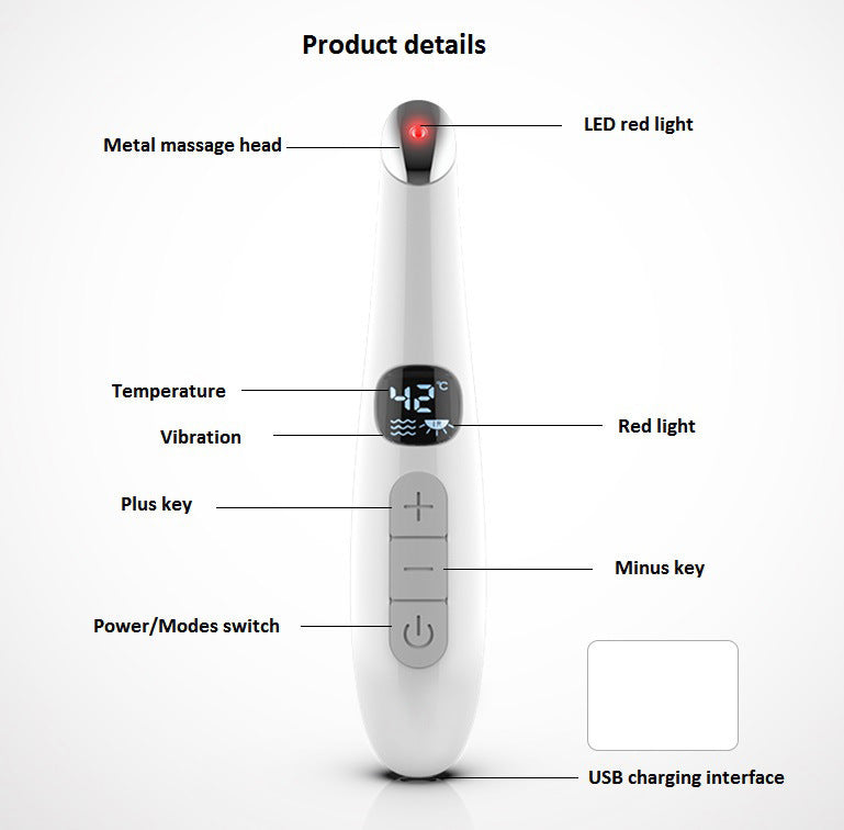 HKM-192851 Aluminum Alloy Eye Massager with Adjustable Temperature and Vibration Therapy