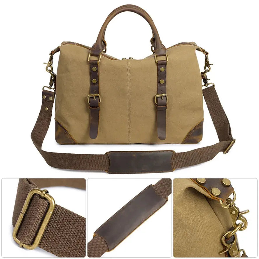 HKM-200275 Men's Casual Canvas Cross-Shoulder Bag with Cowhide Leather for Laptop and Outdoor Travel