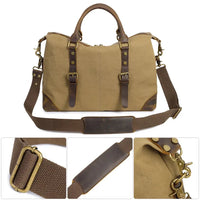 HKM-200275 Men's Casual Canvas Cross-Shoulder Bag with Cowhide Leather for Laptop and Outdoor Travel