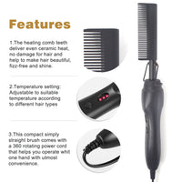 HKM-358739 Electric Hair Straightening and Curling Comb - Dry and Wet Use with Copper Teeth - 29.5cm