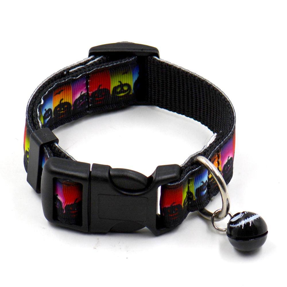 HKM-990291 Ghost Halloween Series Dog Collar with Bell for Pets, Adjustable Sizes S & L, Durable Nylon Material