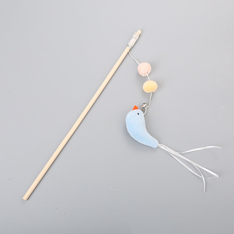 HKM-020243 Flexible Wooden Cat Teaser Stick with Bell and Elastic Rope for Interactive Play - 43cm