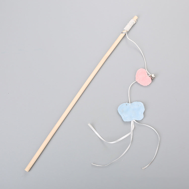 HKM-020243 Flexible Wooden Cat Teaser Stick with Bell and Elastic Rope for Interactive Play - 43cm