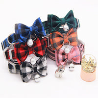 HKM-792851 Plaid Cat Bell Collar with Butterfly Bow Tie and Optional Hand Holding Rope