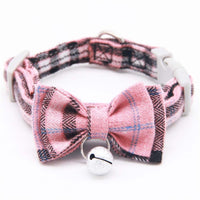 HKM-792851 Plaid Cat Bell Collar with Butterfly Bow Tie and Optional Hand Holding Rope