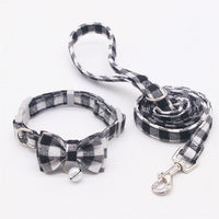 HKM-792851 Plaid Cat Bell Collar with Butterfly Bow Tie and Optional Hand Holding Rope