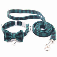 HKM-792851 Plaid Cat Bell Collar with Butterfly Bow Tie and Optional Hand Holding Rope