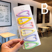 HKM-885267 Candy Color Geometric Triangle Heart Hairpin for Stylish Bangs - Modern Metal Hair Jewelry