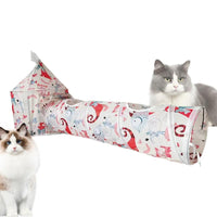 HKM-609235 Foldable Cat Tunnel Tent with Removable Tunnels and Plush Ball Toy for Indoor and Outdoor Play