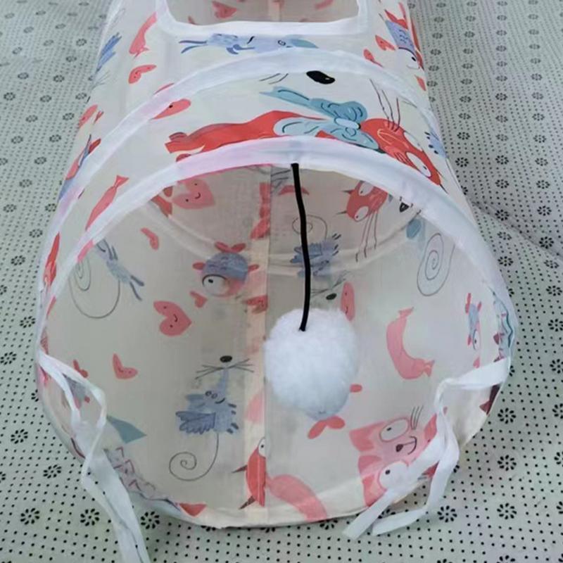 HKM-609235 Foldable Cat Tunnel Tent with Removable Tunnels and Plush Ball Toy for Indoor and Outdoor Play