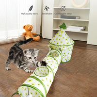 HKM-609235 Foldable Cat Tunnel Tent with Removable Tunnels and Plush Ball Toy for Indoor and Outdoor Play