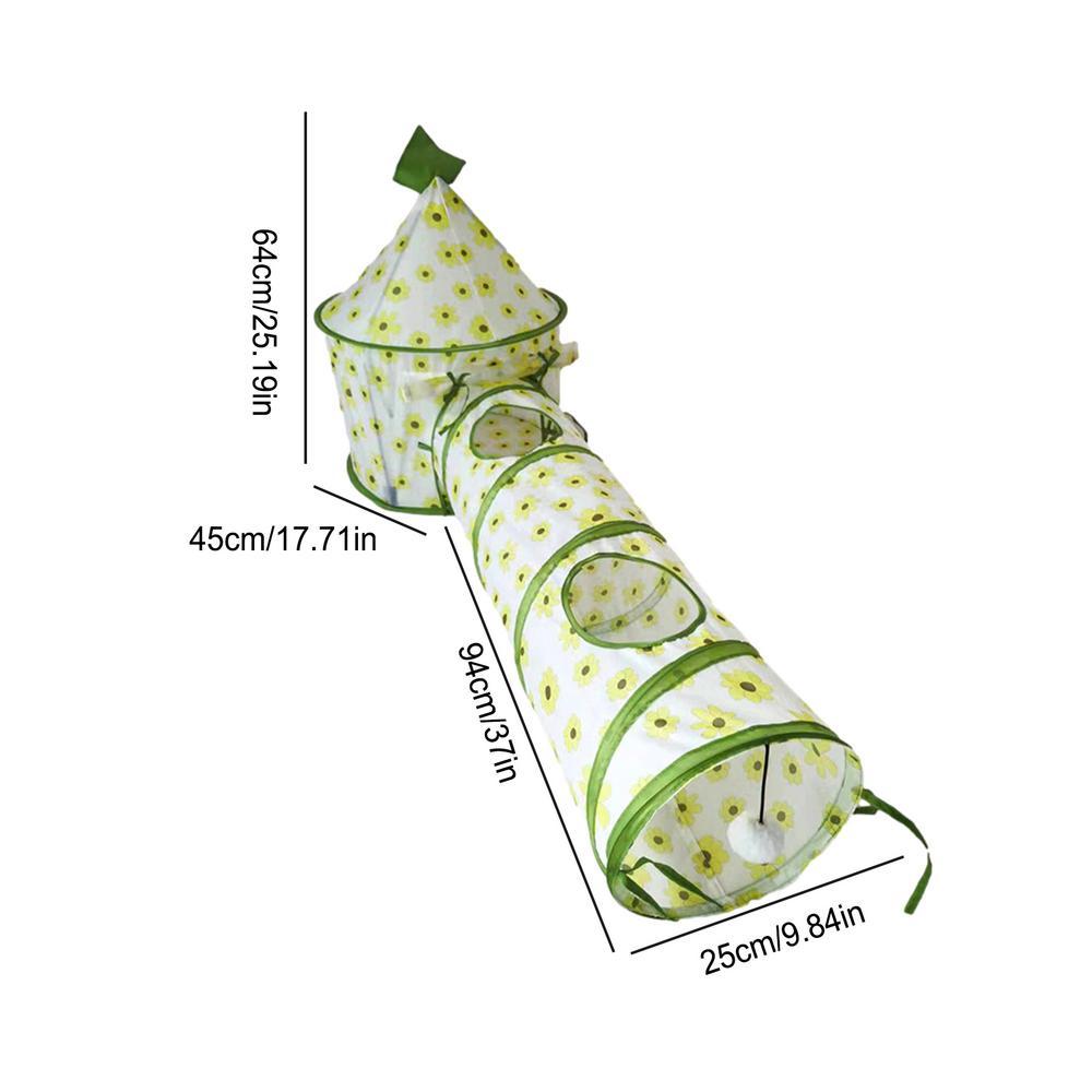 HKM-609235 Foldable Cat Tunnel Tent with Removable Tunnels and Plush Ball Toy for Indoor and Outdoor Play