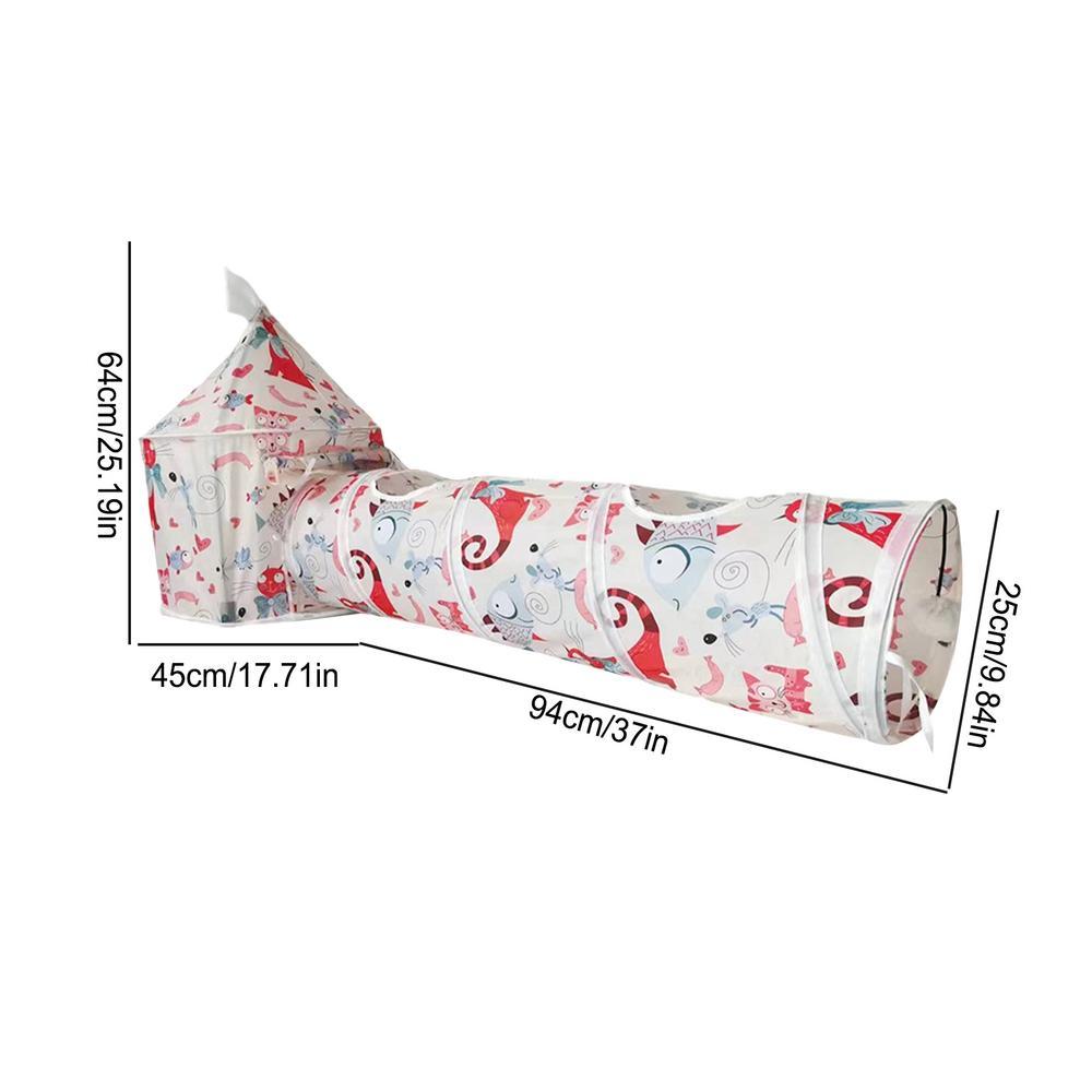 HKM-609235 Foldable Cat Tunnel Tent with Removable Tunnels and Plush Ball Toy for Indoor and Outdoor Play