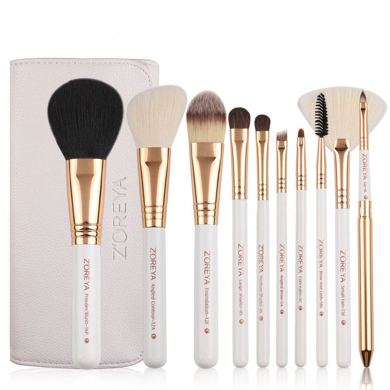HKM-901715 10-Piece Fiber Makeup Brush Set with Travel Brush Pack for Natural Makeup Application