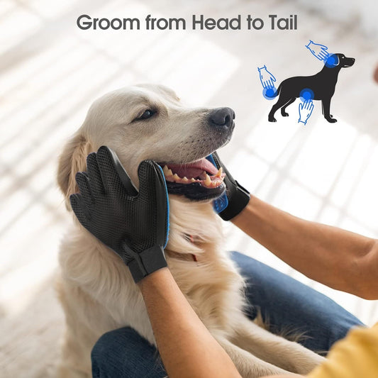 HKM-065235 Pet Grooming Gloves with Silicone Tips for Gentle Shedding and Washing Dogs, Cats, and Horses