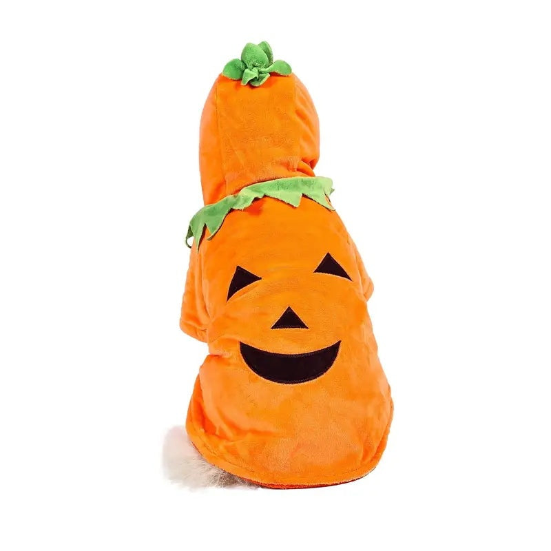 HKM-685843 Cozy Pumpkin Dog Hoodie with Handmade Leaves for Halloween Fun